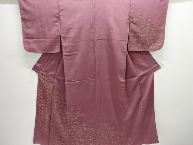 JAPANESE KIMONO / ANTIQUE TAISHO ROMANTIC PEACOCK FEATHER PATTERN WOVE